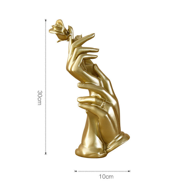 Light Luxury Gold Hand Rose Resin Ornament